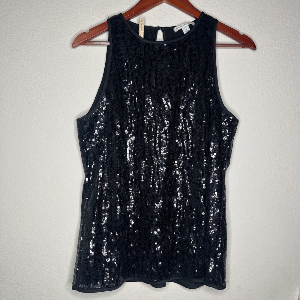 Banana Republic Black Sequin Sleeveless Keyhole Back Party Lined Top Shirt SZ 8